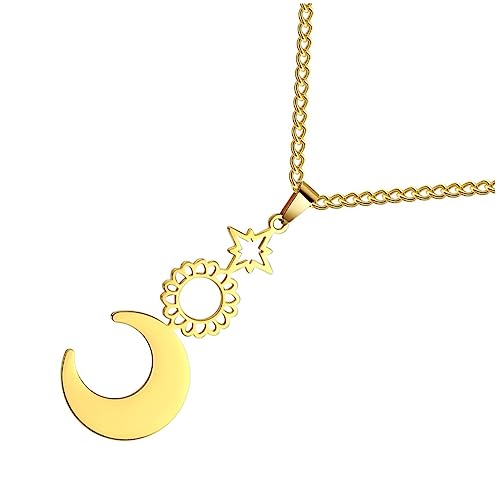 SAFIGLE Mond Anhänger Halskette für Frauen Schlüsselbeinkette mit Sonne und Stern Personalisierter Schmuck für Besondere Anlässe Goldfarbene Halskette von SAFIGLE