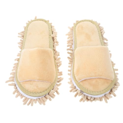 SAFIGLE Mopp hausschuhe mit Rutschfester Sohle und Offenem Zeh Waschbare Staubwisch pantoffeln für Damen und Herren Wiederverwendbare Bequeme Bodenreinigungsschlappen in Mittlerer Beige von SAFIGLE
