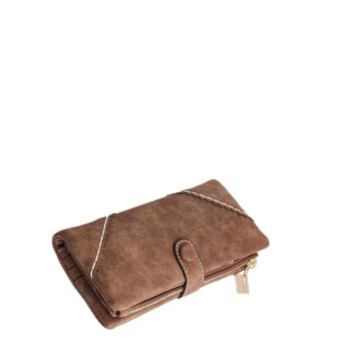 SAFIGLE Multifunktionale Damen Geldbörse Handtasche mit Reißverschluss und Schnalle Mittelgroß PU Praktische Aufbewahrung für Karten und Geld Elegantes Spitzen Design Kaffee Farbe von SAFIGLE