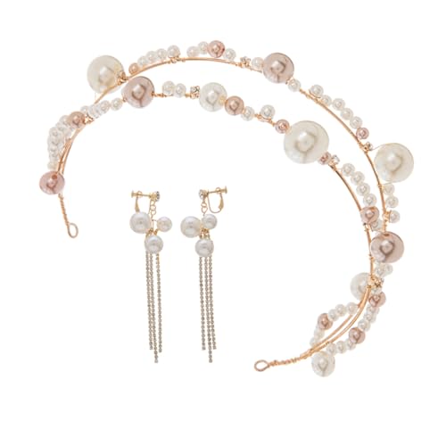 SAFIGLE Perlen Haarreif und Ohrclip Set für Frauen Runde Perlenverzierung Leichtes Langlebiges Brautschmuck set Geeignet für Hochzeit Party und Fotoshooting von SAFIGLE