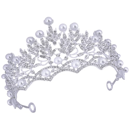 SAFIGLE Perlen krone Haarschmuck Stirnband Sei Hochzeiten Junggesellin Kronen Cosplay- Kopfschmuck für die Braut Hochzeit Tiara Kopfbedeckung Kopfschmuck aus Mädchen Strass Silber von SAFIGLE