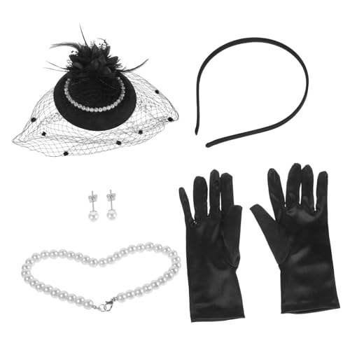 SAFIGLE Perlenkette Und Ohrringe Set Für Damen Accessoires Mit Hut Und Handschuhen Fascinator-kopfbedeckung Für Partys Und Anlässe von SAFIGLE