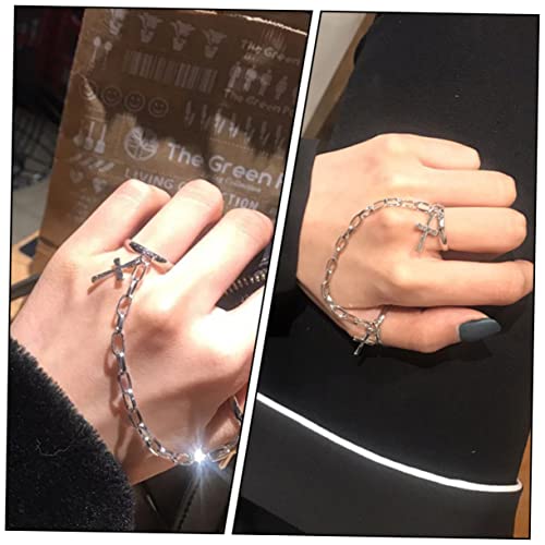 SAFIGLE Punk Style Chain Ring mit Kreuz Design Silberfarbener Modischer Fingerring im Kettenstil Leichtes und Solides Hand Schmuckaccessoire für Damen und Herren von SAFIGLE
