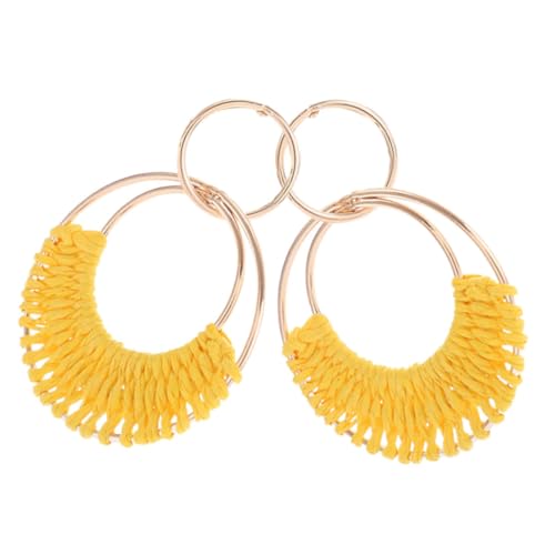 SAFIGLE Raffia Hoop Ohrringe für Frauen Bohemian Sommer Strand Ohrringe Rattan Handgefertigter Schmuck Gelb für Perfekten Look bei Hochzeiten und Partys von SAFIGLE