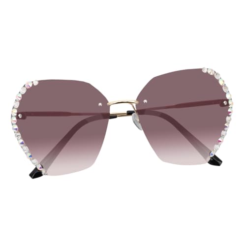 SAFIGLE Randlose Damen Sonnenbrille mit Kristallverzierung Kleine Leichte Uv Schutz Brille Kreative Modische Party Accessoires Goldfarbene Gläser für Outdoor und Alltag von SAFIGLE