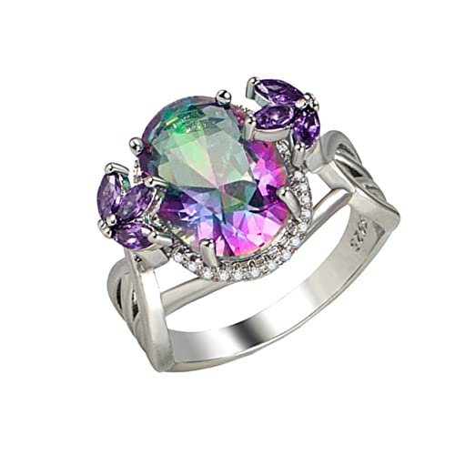 SAFIGLE Regenbogen-Zirkonring aura lichtring presents for women Edelsteinring Luxusring Damenschmuck Strassring Männer klingeln Ringe Fingerring Diamant-Ring künstlich Metall Ring Zirkon von SAFIGLE