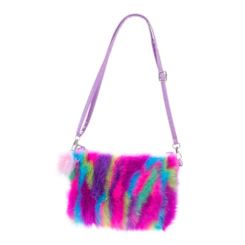 SAFIGLE Regenbogenfarbenes Plüsch Umhängetasche Für Mädchen Kreative Schultertasche Für Outdoor Reisen Und Freizeit Handtasche Für Snacks Spielzeuge Handys Und Mehr von SAFIGLE