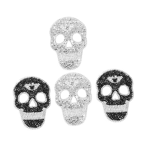 SAFIGLE Reparaturflicken Mit Strasssteinen Zum Aufbügeln Skelettkopf Applikationen Halloween Dekoration Flicken Für Taschen Schuhe Jacken Kleidung 4 Stück von SAFIGLE