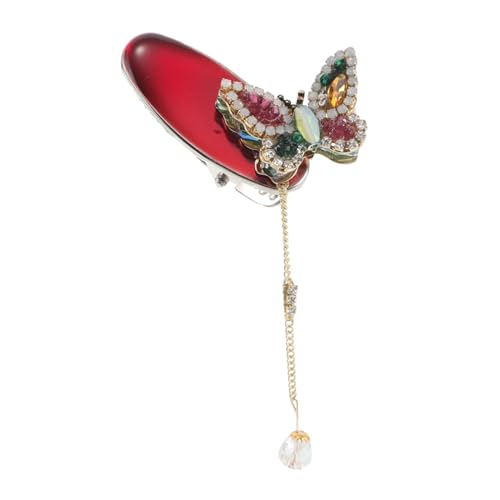 SAFIGLE Retro Schmetterling Haarklammer mit Quasten und Funkelnden Strasssteinen Haaraccessoires für Damen für Partys Feste und Alltag Lebhaftem Rot von SAFIGLE