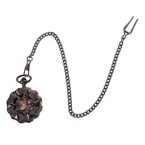SAFIGLE Retro Taschenuhr Mechanisch mit Hohlkammer Schwarze Legierung Vintage Design Präzise Zeitmessung Tragbares für Herren und Besondere Anlässe von SAFIGLE