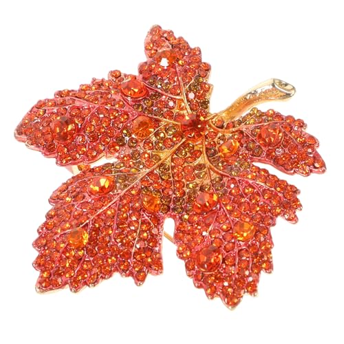 SAFIGLE Rhinestone Brosche Damen Vintage Ahornblatt Anstecknadel Kreative Schmuck Broschen für Kleidung Pullover Anzug und Tasche Eleganter Retro Stil Vollverziert Orange von SAFIGLE
