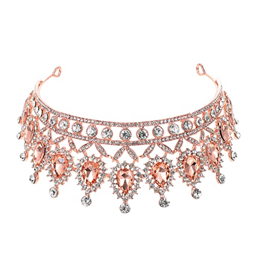 SAFIGLE Rhinestone Tiara Haarreif für Damen Barock Wassertröpfchen Design Leicht und Komfortabel Glänzend für Hochzeit Geburtstag Party und Feierlichkeiten Pfirsichorange von SAFIGLE