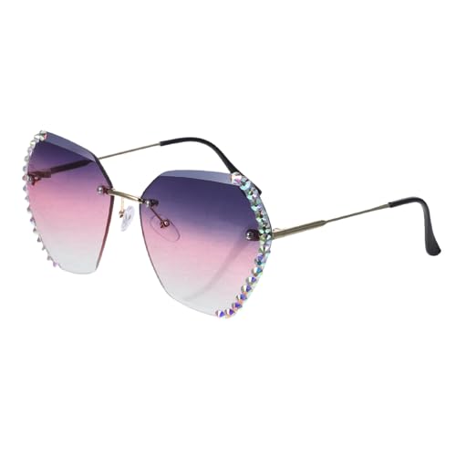 SAFIGLE Rimellose Damen Sonnenbrille mit Glitzersteinen Modische Uv Schutzbrille für Partys Leichtes und Langlebiges Design Trendiges Accessoire für Outdoor und Alltag in Blau Gold von SAFIGLE