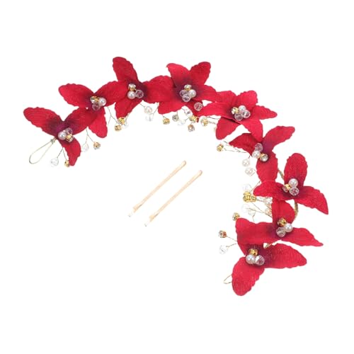 SAFIGLE Rotes Blumenranken Stirnband Mit Strasssteinen Kunstperlen Blumen Stirnband Floraler Haarkranz Kopfschmuck Für Braut Frauen Mädchen Hochzeitsfeier von SAFIGLE