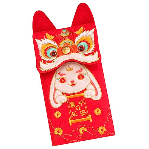 SAFIGLE Rotes Neujahrs Geldumschlag mit Chinesischem Stickmuster Langlebige Canvas Umhängetasche mit Band für Frühlingsfest Hochzeit Glücksbringer mit Hasenmotiv von SAFIGLE