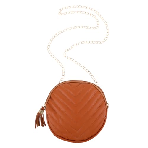 SAFIGLE Runde Damen Crossbody Tasche mit Moderner Quaste Kleine Schultertasche aus Strapazierfähigem Material Kompakte Umhängetasche für Alltag Shopping Reisen und Pendeln in Dunkelbraun von SAFIGLE