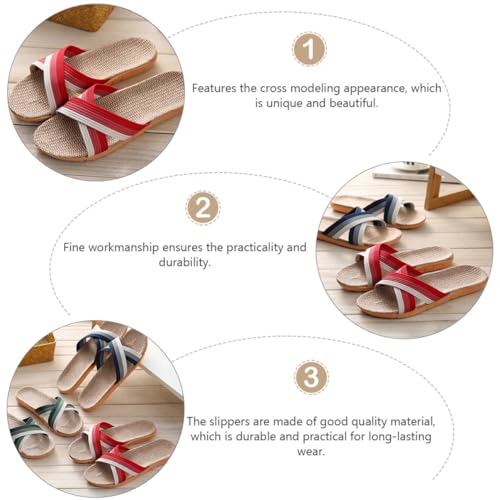 SAFIGLE Rutschfeste Damen Hausschuhe aus Natürlichem Leinen Sommerliche Cross pantoletten Atmungsaktive Indoor slipper in Rot Bequem und Langlebig von SAFIGLE