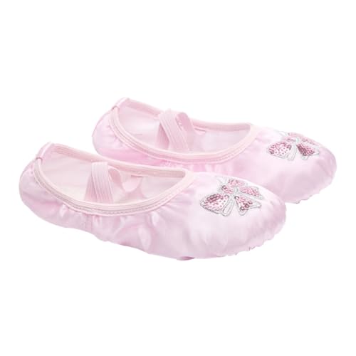 SAFIGLE Satin Ballettschläppchen mit Gestickten Pailletten Flexiblem Stretchband und Rutschfester Wildledersohle Leichte Ballett Gymnastikschuhe für Mädchen Rosa von SAFIGLE
