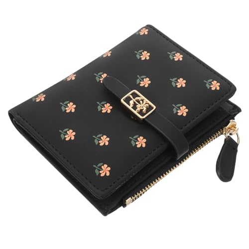 SAFIGLE Schlanke Geldbörse Mit Blumenmuster Kreditkartenetui Für Damen Zweifach Faltbar Mit Münzfach Und Reißverschluss Schwarz von SAFIGLE