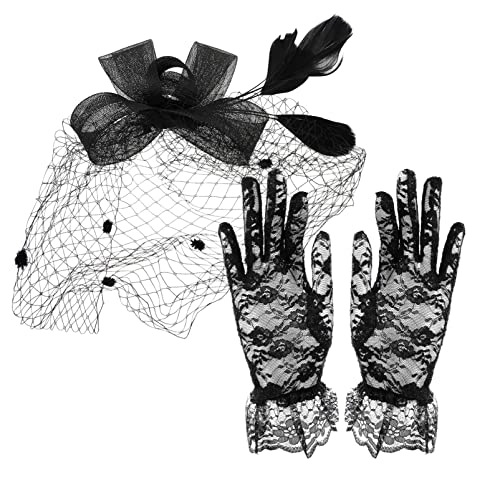 SAFIGLE Schleifen Fascinator Mit Schleier Und Kurzen Floralen Spitzenhandschuhen Set Für Hochzeiten Und Partys Elegante Kopfbedeckung Und Accessoire Für Besondere Anlässe SAFIGLE Schleifen Fascinator Mit Schleier Und Kurzen Floralen Spitzenhandschuhen Set Für Hochzeiten Und Partys Elegante Kopfbedeckung Und Accessoire Für Besondere Anlässe von SAFIGLE