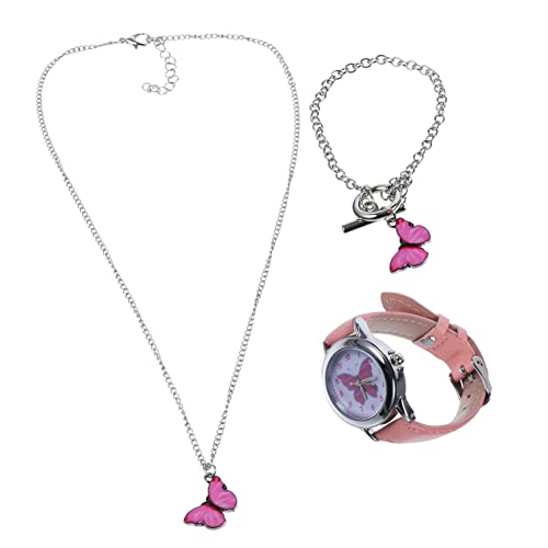 SAFIGLE Schmetterlingsuhr Für Mädchen Mit Passendem Armband Und Halskette Dekoratives Set Aus Pu Und Einfach Zu Tragen Und Größenverstellbar Für Täglichen Gebrauch Und von SAFIGLE