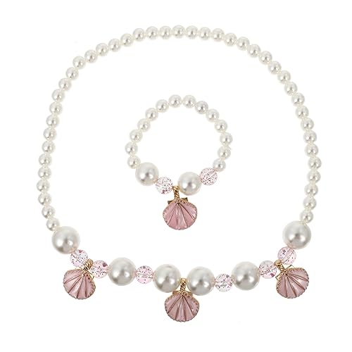 SAFIGLE Schmuckset mit Shell Simulierten Perlen Halskette Armband Rosa Perfektes für Sicher Leicht für Geburtstagsfeiern Kostümpartys von SAFIGLE