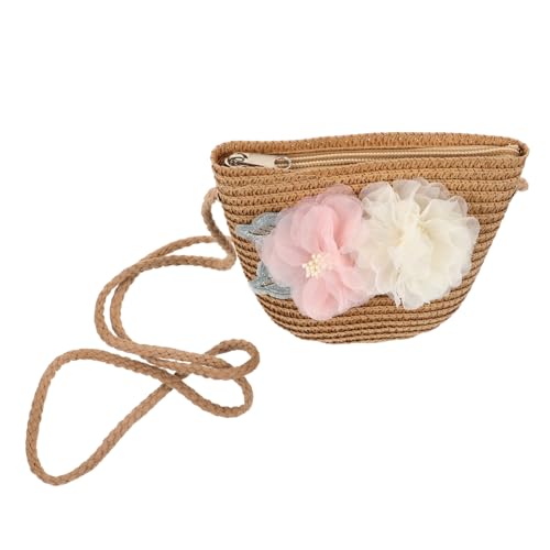 SAFIGLE Gewebte Umhängetasche für Mädchen Handgewebtem Stroh Süße Strandtasche Praktische Schultertasche für Alltag und Urlaub von SAFIGLE