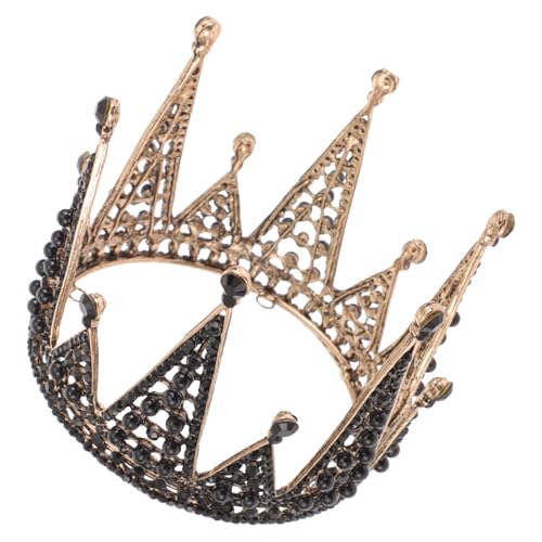 SAFIGLE Schwarze Gothic Tiara Kopfschmuck mit Funkelnden Strasssteinen Barockes Braut Haarteil Festlicher Kopfschmuck für Halloween Hochzeit Party Abschlussball und Geburtstagsfeier von SAFIGLE