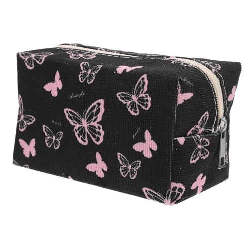 SAFIGLE Schwarze Kosmetiktasche Damen mit Schmetterlingsmuster Tragbare Schminktasche aus Robustem Cord Multifunktionaler Makeup Organizer für Reisen und Alltag Geräumige Aufbewahrung für von SAFIGLE