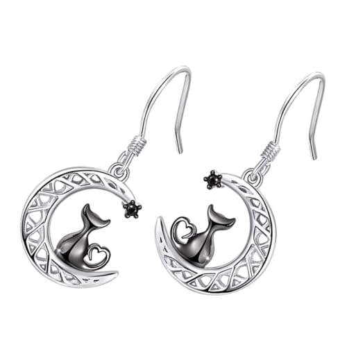 SAFIGLE Schwarze Mond Katze Ohrringe Damen Baumelnde Katzen Schmuck Leicht Tragbar Mädchen von SAFIGLE