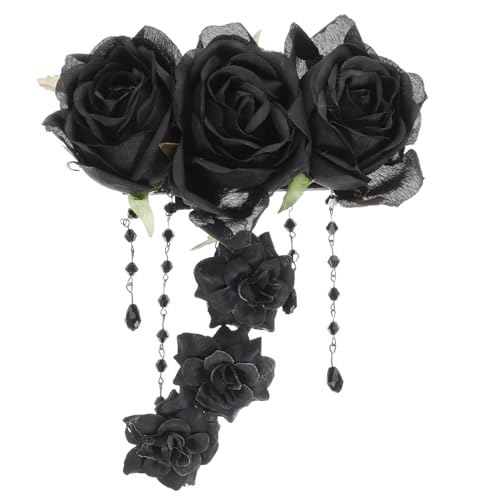 SAFIGLE Schwarze Rosen Haarklammer für Damen Gothische Blumen Haarschmuck für Halloween Hochzeiten und Partys Robuste Metallclips Realistische Stoffblumen Modisches Accessoire von SAFIGLE