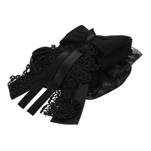 SAFIGLE Schwarzes Haarnetz mit Schleifen-dekor Handgefertigtes Häkelnetz Französische Haarklammer Elastischer Haargummi Professioneller Haarschmuck für Damen im Büro und Beruf von SAFIGLE