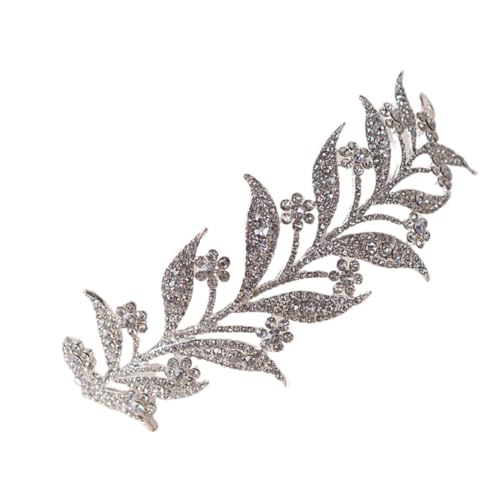 SAFIGLE Silberne Braut Tiara mit Weißen Strassblättern Funkelndes Haarschmuck Stirnband Eleganter Kopfschmuck für Hochzeit Braut und Fotoshootings von SAFIGLE