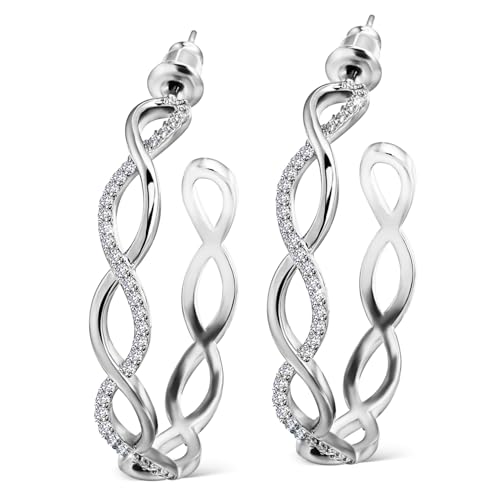SAFIGLE Silberne Creolen Damen Ohrringe mit Funkelnden Strasssteinen Kleine Verschlungene Sterling Silber Ohrringe Robuste Schmuckstücke für Frauen und Mädchen Eleganter Alltagsstil von SAFIGLE