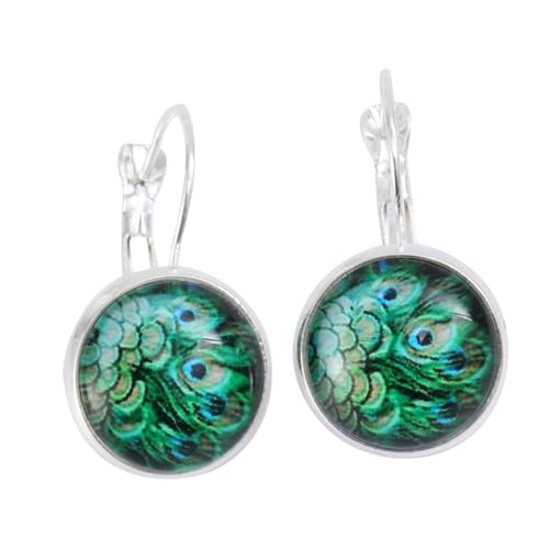 SAFIGLE Silberne Ohrringe mit Pfauenfeder Design Modische Ohrhänger für Damen Langlebige Legierung mit Glas und Elegant für Party Reise Alltag Geeignet von SAFIGLE