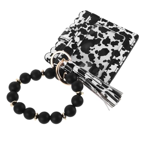 SAFIGLE Silicone Beaded Keychain Geldbörse mit Kuhleder Kreditkartenhalter Praktische Münzaufbewahrung für Reisen und Alltag Leicht und Kompakt für Schnelle Zugriffe von SAFIGLE