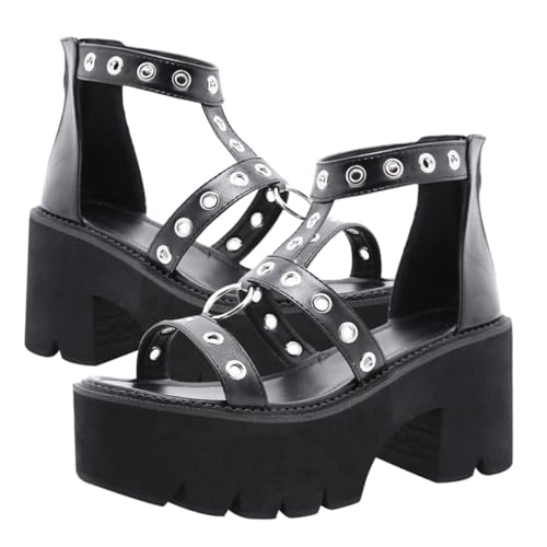 SAFIGLE Stylische Damen High Heels Sandalen Open toe mit Metallring Rutschfeste Dicke Sohle Modische Römische Sandaletten Atmungsaktiv Langlebig für Sommer und Besondere Anlässe von SAFIGLE