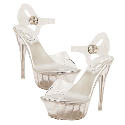 SAFIGLE Stylische Damen High Heels Sandalen Silber Sommer Party Schuhe mit Hohem Absatz und Rutschfester Sohle Modische Glitzer Designs für Frauen Geeignet für Reisen und Alltag von SAFIGLE