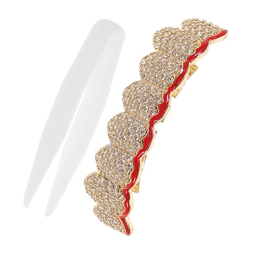 SAFIGLE Stylische Goldfarbene mit Tropfenförmigem Flammenmuster Kupfer Zahnschmuck für Party und Halloween Modische Dekorative Zähne für Cosplay und Festliche Anlässe von SAFIGLE