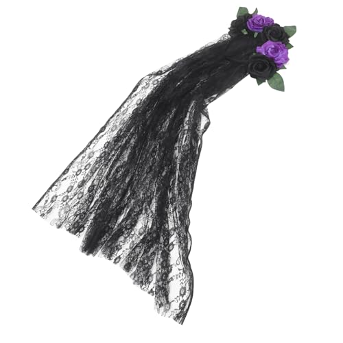 SAFIGLE Tag Der Toten Stirnband Mit Schleier Und Blumen Dekor Stirnband Für Halloween Party Cosplay Haarreifen Kopfbedeckung Accessoire von SAFIGLE