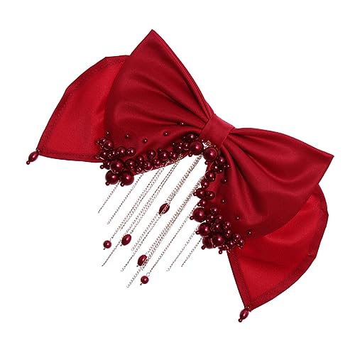 SAFIGLE Tiara Mit Perlenquaste Perlhaarzubehör Braut-clip Haarklammer Hochzeit Zurück Haarspange Perle Quaste Hair Clip Braut Haare Brautjungfer Braut Haarschleife Party Stoff Rot von SAFIGLE