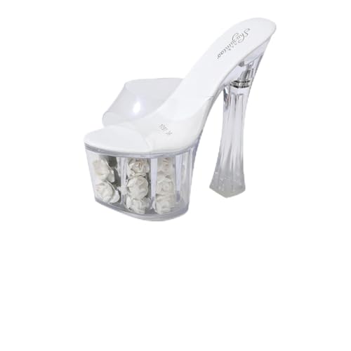 SAFIGLE Transparente High Heels Sandalen Damen wasserdichte Plattform Hochzeitsschuhe mit Rosenverzierung und Ultraleichtem Design rutschfeste Absätze für Festliche Anlässe von SAFIGLE