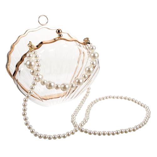 SAFIGLE Transparente Shell Handtasche Damen mit Perlenkette Vielseitige Schulter Crossbody bag Leichte Strandtasche aus Acryl Eleganter für Alltag und Party von SAFIGLE
