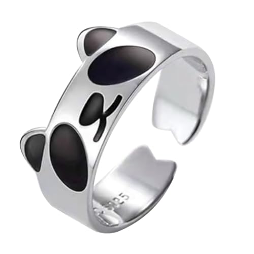SAFIGLE Verstellbarer Damenring mit Offenem Ende Panda design Schwarzer Emaille Schmuck Eleganter Einstellbarer Fingerring für Frauen Geschenk von SAFIGLE