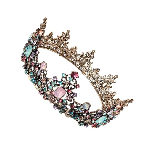 SAFIGLE Vintage Goldfarbene Hochzeit Krone mit Bunten Edelsteinen Bridal Tiara für Braut Party und Festliche Anlässe Haltendes Schmuck Haaraccessoire von SAFIGLE
