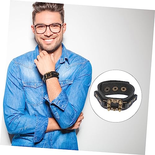 SAFIGLE Vintage Punk Armband Herren aus Echtem Rindsleder Retro Stylisches Handgelenkband Robustes Schwarzes Männerarmband Modisches Accessoire für Alltag und Besondere Anlässe von SAFIGLE