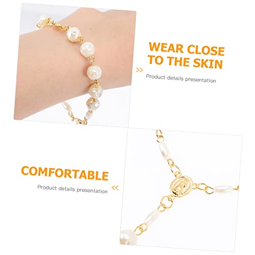 SAFIGLE Vintage Rosary Armband mit Filigranem Kreuz und Rosenperlen Goldfarbenes Schmuckstück für Damen Komfortabel Langlebig für Firmung Geburtstag Christliche Anlässe von SAFIGLE