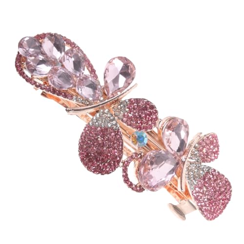 SAFIGLE Wasserdichter Strass Haarclip mit Federmechanismus Dekorativer Haarschmuck für Frauen und Mädchen Eleganter Rosafarbener Metall schleifenclip für Hochzeiten Partys und Alltag von SAFIGLE