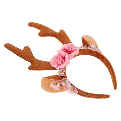 SAFIGLE Weihnachtliches Elch-geweih Haarreif mit Blumen und Ohren Leichter Bequemer Hirschgeweih-haarreifen für Damen und Jugendliche Tragbares Partyaccessoire für Festliche Anlässe von SAFIGLE