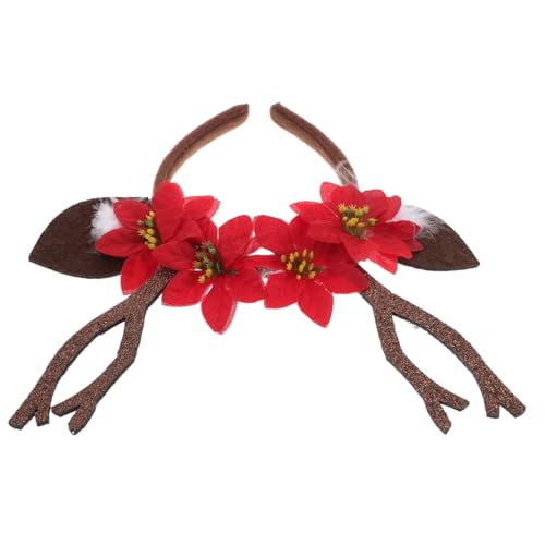 SAFIGLE Weihnachtliches Rentiergeweih Stirnband mit Blumen Komfortabler Haarschmuck für Erwachsene Vielseitiges Kostümzubehör für Weihnachten Halloween Karneval und Party von SAFIGLE
